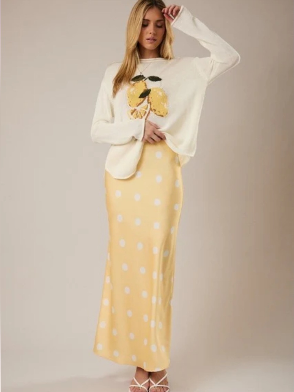 Polka Dot Rust Maxi Skirt - White Dot Pattern